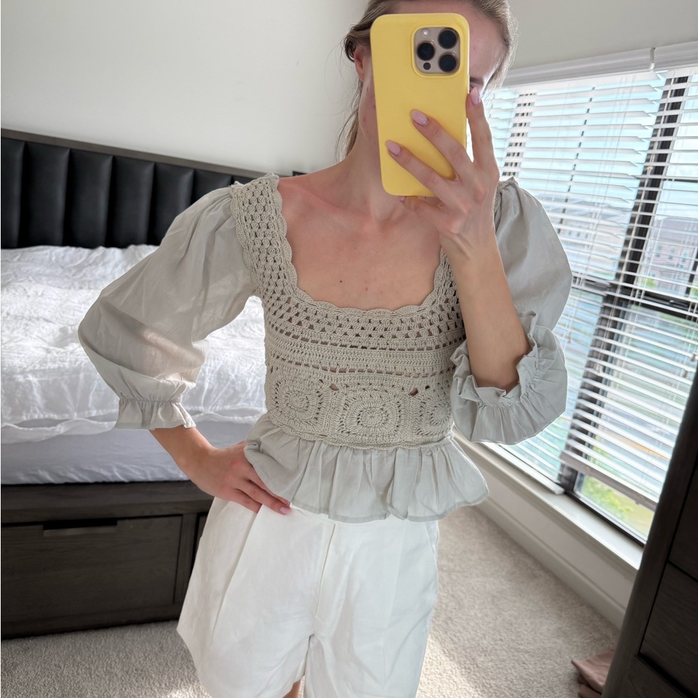 Elegant Gray Crochet Top - Picture 1 of 3